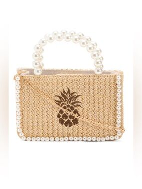 Tommy Bahama Faux Pearl Woven Mini Tote with Pineapple Accent in Natural NWT